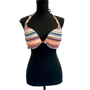 Victoria's secret multi geo stripes foil hottie halter bikini top Sz 36D